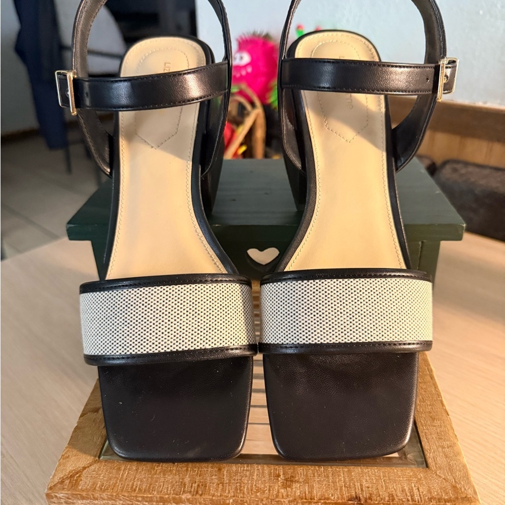 Liz Claiborne Fair Black and Cream Wedge Sandals - Picture 4 of 7